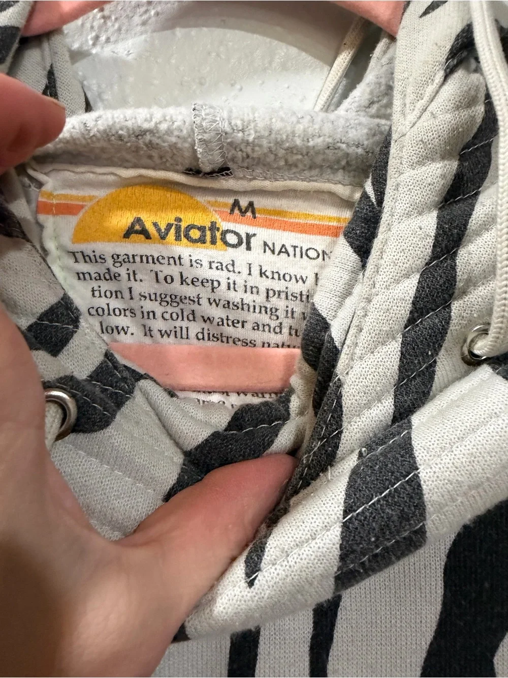 Aviator Nation Zebra cozy comfy Hoodie Velvet Rainbow Stripes gold hardware - Picture 2 of 3